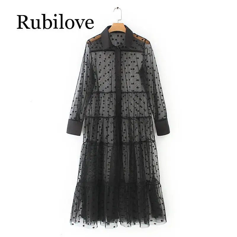 Fashion 2019 Women Polka Dot Tulle Semi-sheer Sexy Dress Female Turn-down Collar Long Sleeve A-line Long Dress Summer Plus size
Fashion 2019 Women Polka Dot Tulle Semi-sheer Sexy Dress Female Turn-down Collar Long Sleeve A-line Long Dress Summer Plus size