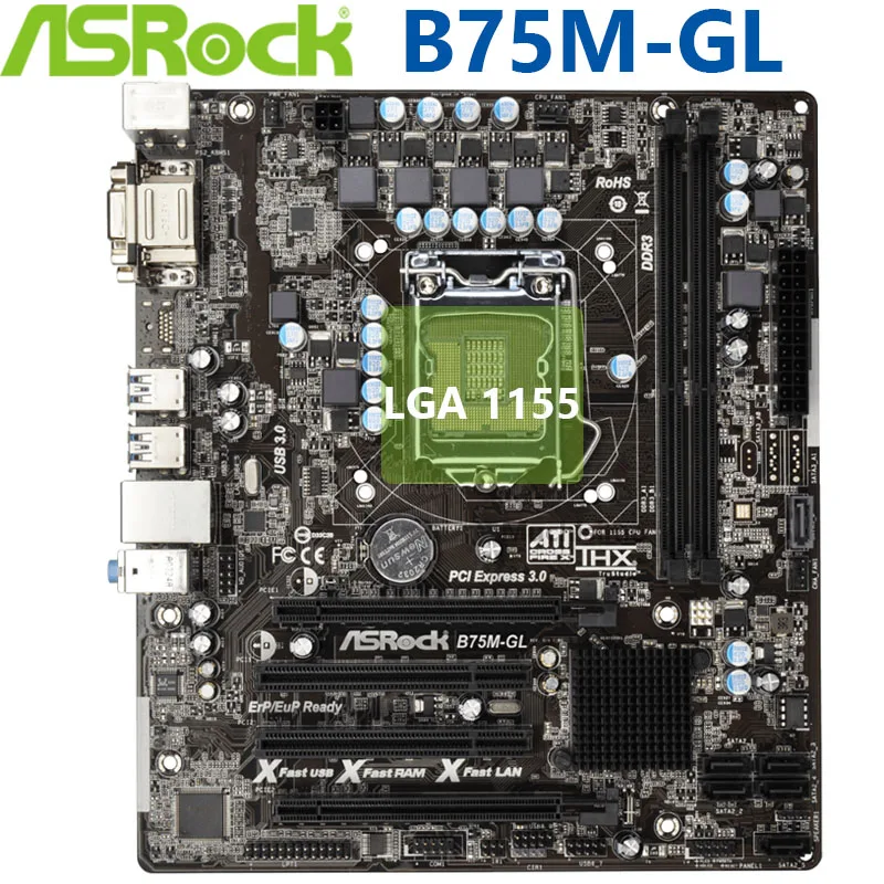 ASRock B75M GL 100% материнская плата Core i7 i5 i3 LGA 1155 DDR3 16 Гб PCI E 3 0 USB3.0 SATA3 B75 MATX компьютера