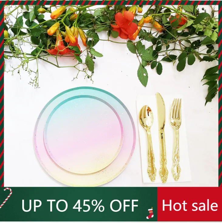 2021 Gradient Rainbow Disposable Paper Party Plates Set Party Paper Tableware for Birthday Baby Shower Wedding Rainbow Party
2021 Gradient Rainbow Disposable Paper Party Plates Set Party Paper Tableware for Birthday Baby Shower Wedding Rainbow Party
