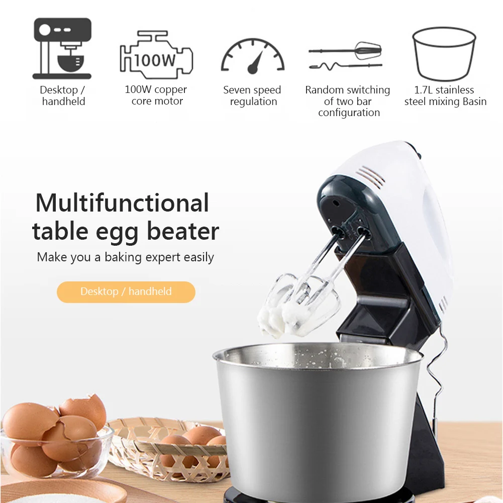 Hand Mixer Electric Egg Beater 7 Speeds Handheld Whisk with Stainless Steel 2 Beaters 2 Dough Hooks 1.7L Container
Hand Mixer Electric Egg Beater 7 Speeds Handheld Whisk with Stainless Steel 2 Beaters 2 Dough Hooks 1.7L Container