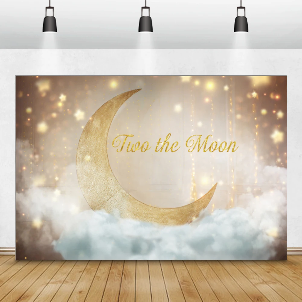 

Laeacco Dreamy Two The Moon Baby Birthday Party Photography Backdrop Gold Star Light Portrait Photocall Backgrounds Photo Studio