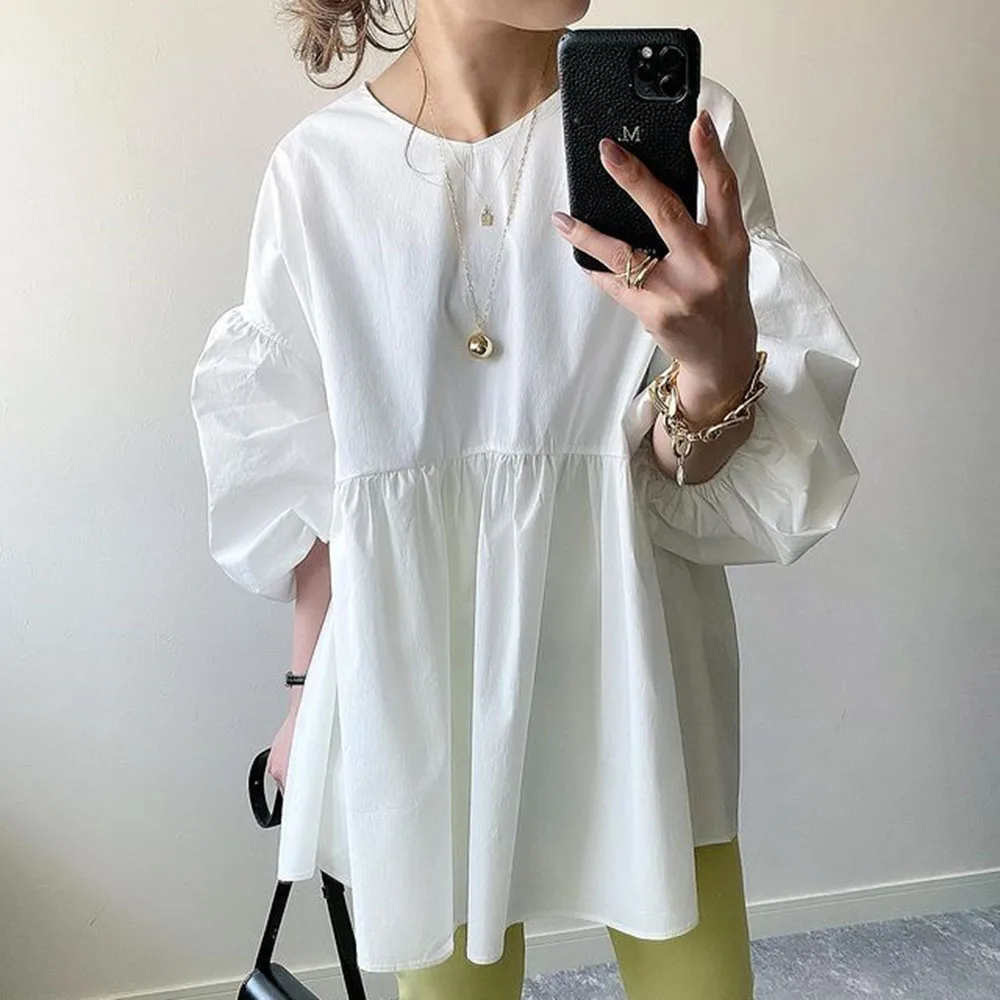 Blouse Plain Puff Sleeve Popular White Wearing Thin Korean Style Ladies Fashion Medium And Long Sleeve Shirt 2021 New Fresh
Blouse Plain Puff Sleeve Popular White Wearing Thin Korean Style Ladies Fashion Medium And Long Sleeve Shirt 2021 New Fresh