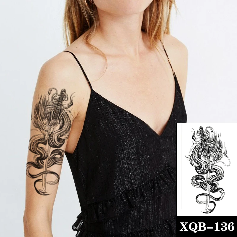 Waterproof Temporary Tattoo Sticker Black Japanese Evil Dragon Knife Design Fake Tattoos Flash Tatoos Arm Body Art for Women Men
Waterproof Temporary Tattoo Sticker Black Japanese Evil Dragon Knife Design Fake Tattoos Flash Tatoos Arm Body Art for Women Men