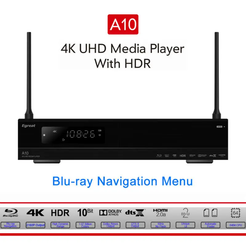 Egreat A10 4K UHD Smart Android tv Box медиаплеер Hi3798CV200 16GB Gigabit LAN HDR10 Blu Ray 3D Dolby ATOMS DTS VIDON AC
