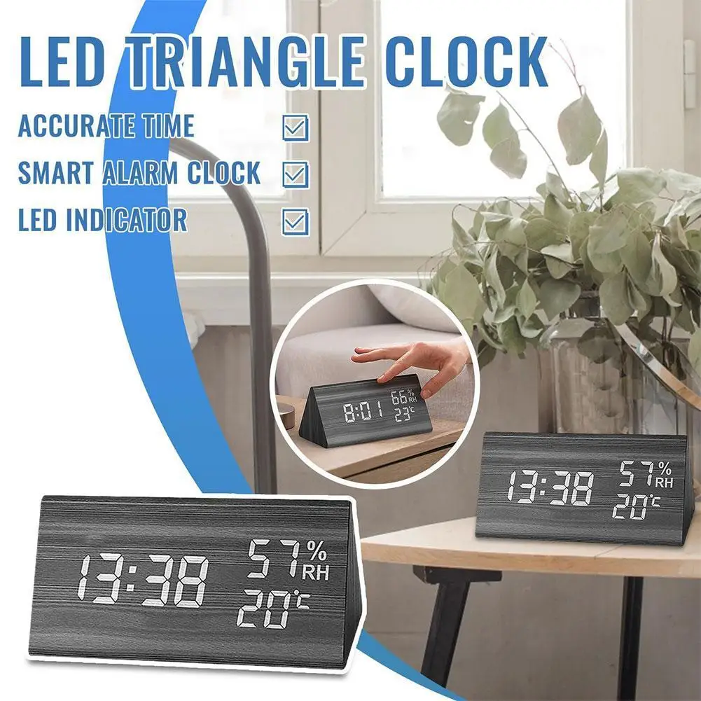 Creative Voice Control LED Temperature And Humidity Wood Digital Electronic Clock Triangle Wooden Alarm Clock
Creative Voice Control LED Temperature And Humidity Wood Digital Electronic Clock Triangle Wooden Alarm Clock