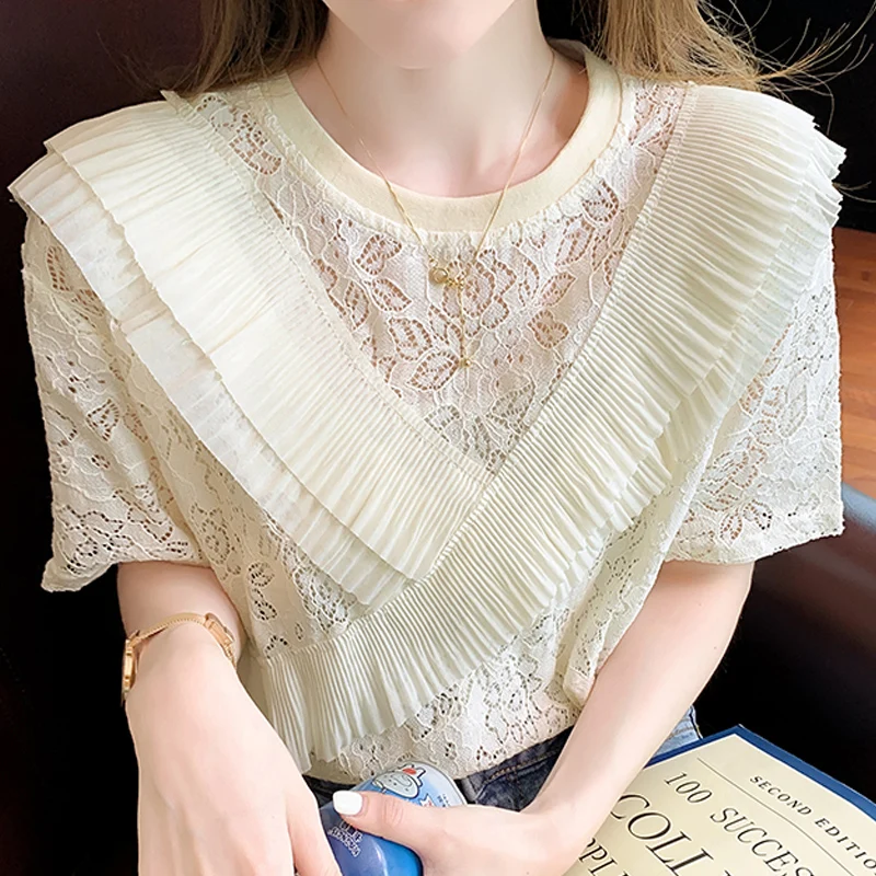 Летняя женская блузка с коротким рукавом, кружевная блузка с оборками, женская модная блузка 2021, женские рубашки F47
Летняя женская блузка с коротким рукавом, кружевная блузка с оборками, женская модная блузка 2021, женские рубашки F47