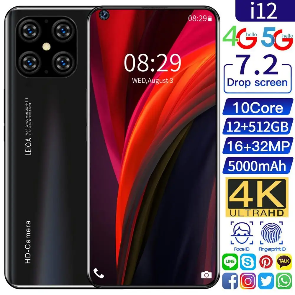 Global Version 7.2" FDH i12 Mobile Phone 12 512GB 10Core 5000MAH 32MP Camera Android 10 OS Smartphone Face Unlock Google Play
Global Version 7.2" FDH i12 Mobile Phone 12 512GB 10Core 5000MAH 32MP Camera Android 10 OS Smartphone Face Unlock Google Play