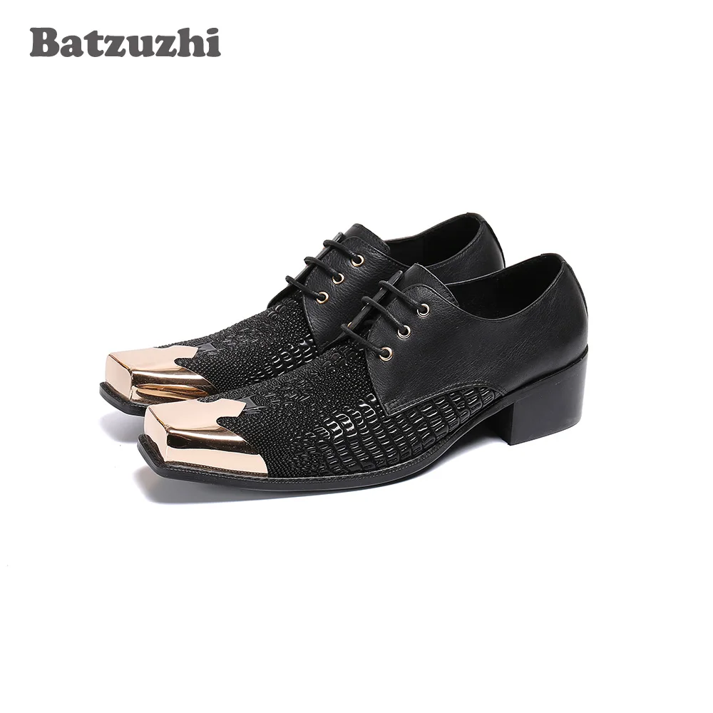 

Batzuzhi Fashion Square Toe Men Dress Shoes Black Genuine Leather Shoes Men Business Shoes zapatos hombre, Big Sizes US5-US12