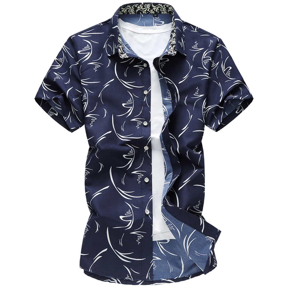 

Мужская приталенная рубашка с коротким рукавом, повседневная однобортная гавайская рубашка с цветочным принтом, большие размеры 7XL 6XL