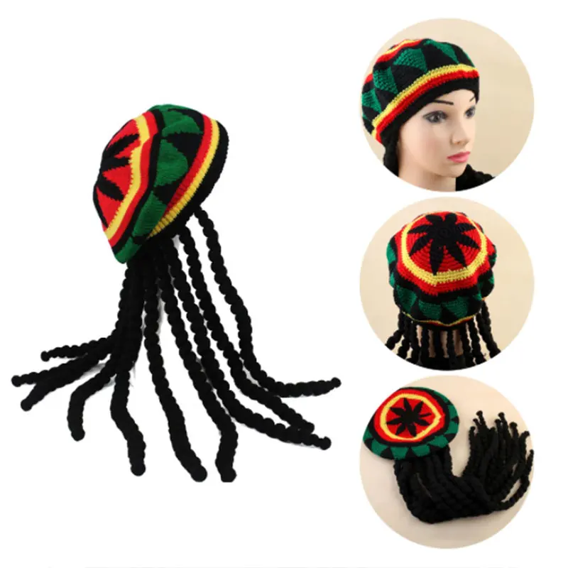 

Hip Hop Cap Knitted Wig Braid Hat Male Jamaican Bob Marley Rasta Beanie Winter Gorra Hombre Dreadlocks Reggae Czapka Zimowa