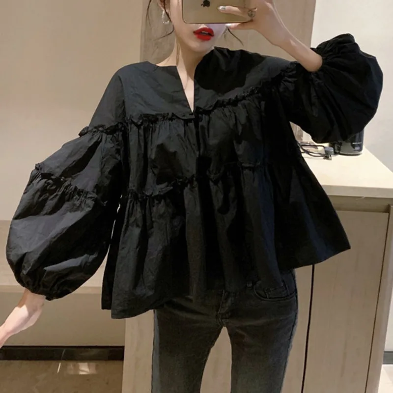 2021 Loose Women Blouses Lantern Sleeves Spring Autumn Tops Vintage Solid Casual Shirt Fashion Elegant Blusas Mujer High Quality
2021 Loose Women Blouses Lantern Sleeves Spring Autumn Tops Vintage Solid Casual Shirt Fashion Elegant Blusas Mujer High Quality