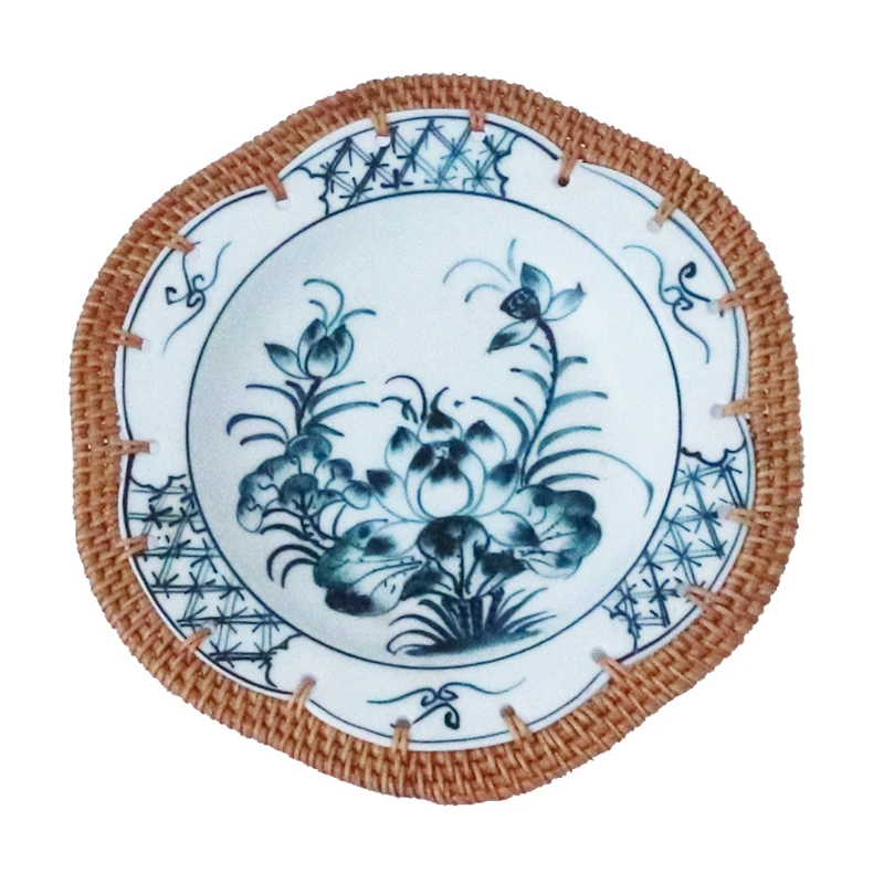 

Набор из 1 ротанга и керамики в японском стиле, плетеная тарелка из ротанга для фруктов, тарелки для хранения, украшения стола, поднос для суш...