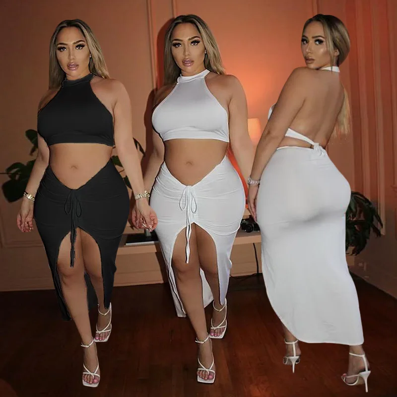 Summer New Fashion Big Size Solid Color Two-Piece Sleeveless Drawstring Tight-Fitting Sexy Halter Mid-Length Skirt Suit
Summer New Fashion Big Size Solid Color Two-Piece Sleeveless Drawstring Tight-Fitting Sexy Halter Mid-Length Skirt Suit