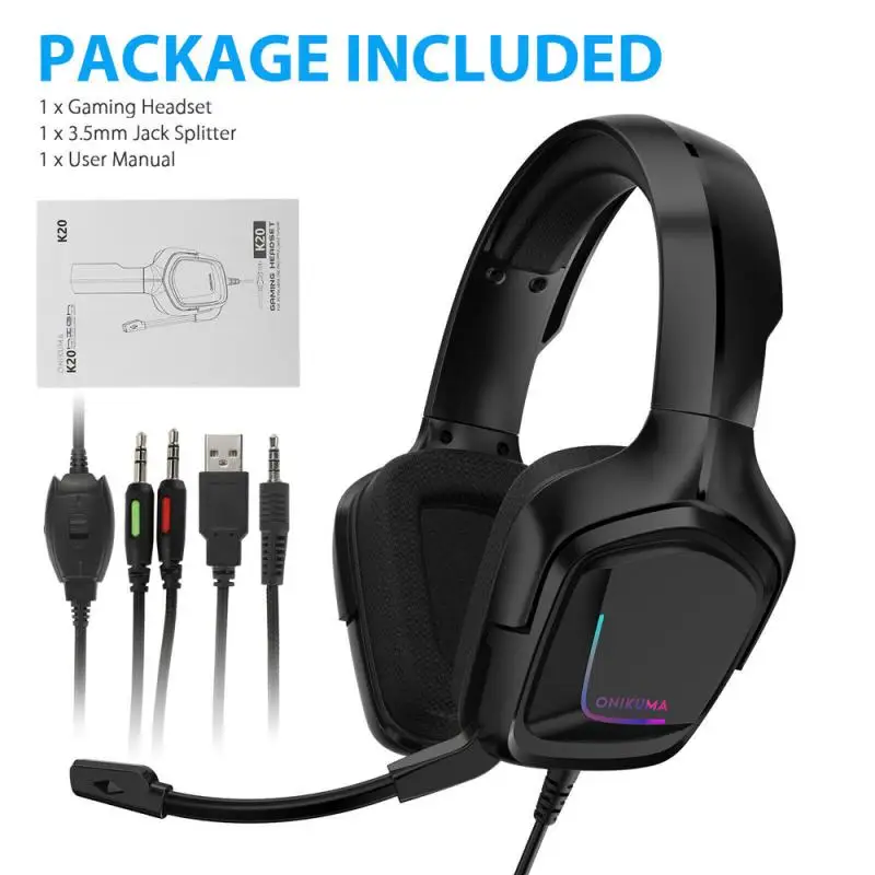 Игровая гарнитура RGB с объемным звуком, наушники 3,5 мм, проводной микрофон для PS4, стандартные стереонаушники, гарнитура, игровые наушники
Игровая гарнитура RGB с объемным звуком, наушники 3,5 мм, проводной микрофон для PS4, стандартные стереонаушники, гарнитура, игровые наушники