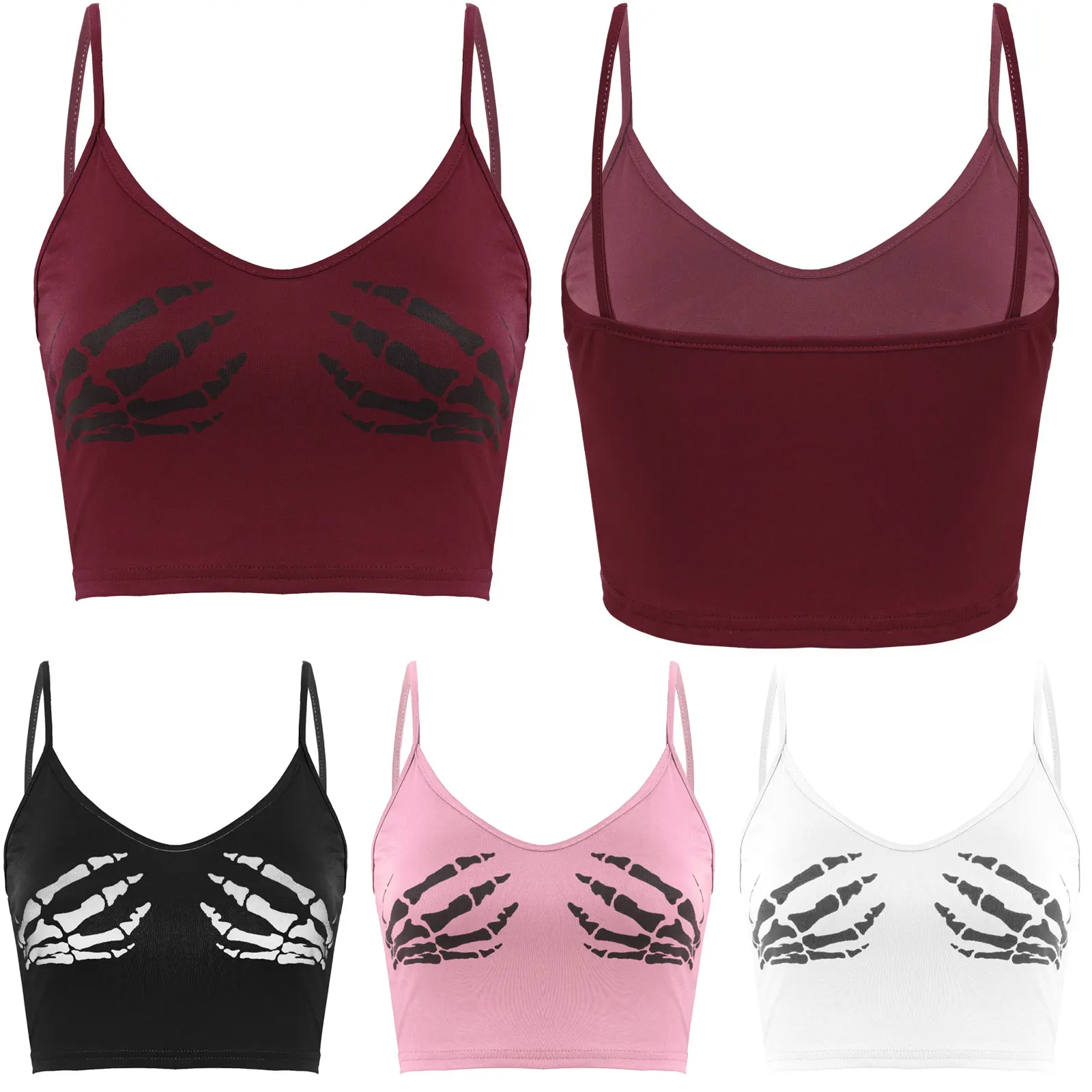 

Womens Human Skeleton Hand Printed Tank Tops Vest Sleeveless Camisole Summer Casual Shirt Crop Tops Camis Sexy Clubwear