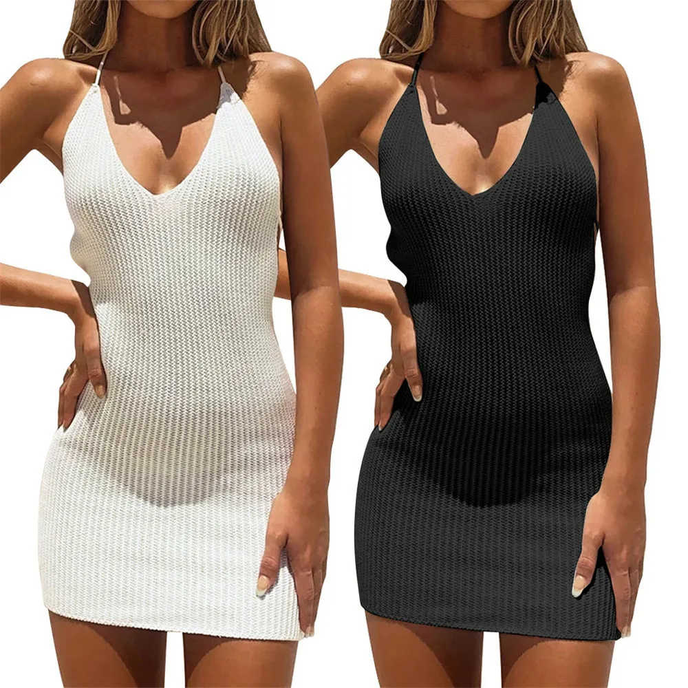 Women Sexy V-Neck Halter Bodycon Vestidos Backless Dress Ladies Summer Lace Up Party Mini Dress Solid Mini Dress Clubwear
Women Sexy V-Neck Halter Bodycon Vestidos Backless Dress Ladies Summer Lace Up Party Mini Dress Solid Mini Dress Clubwear