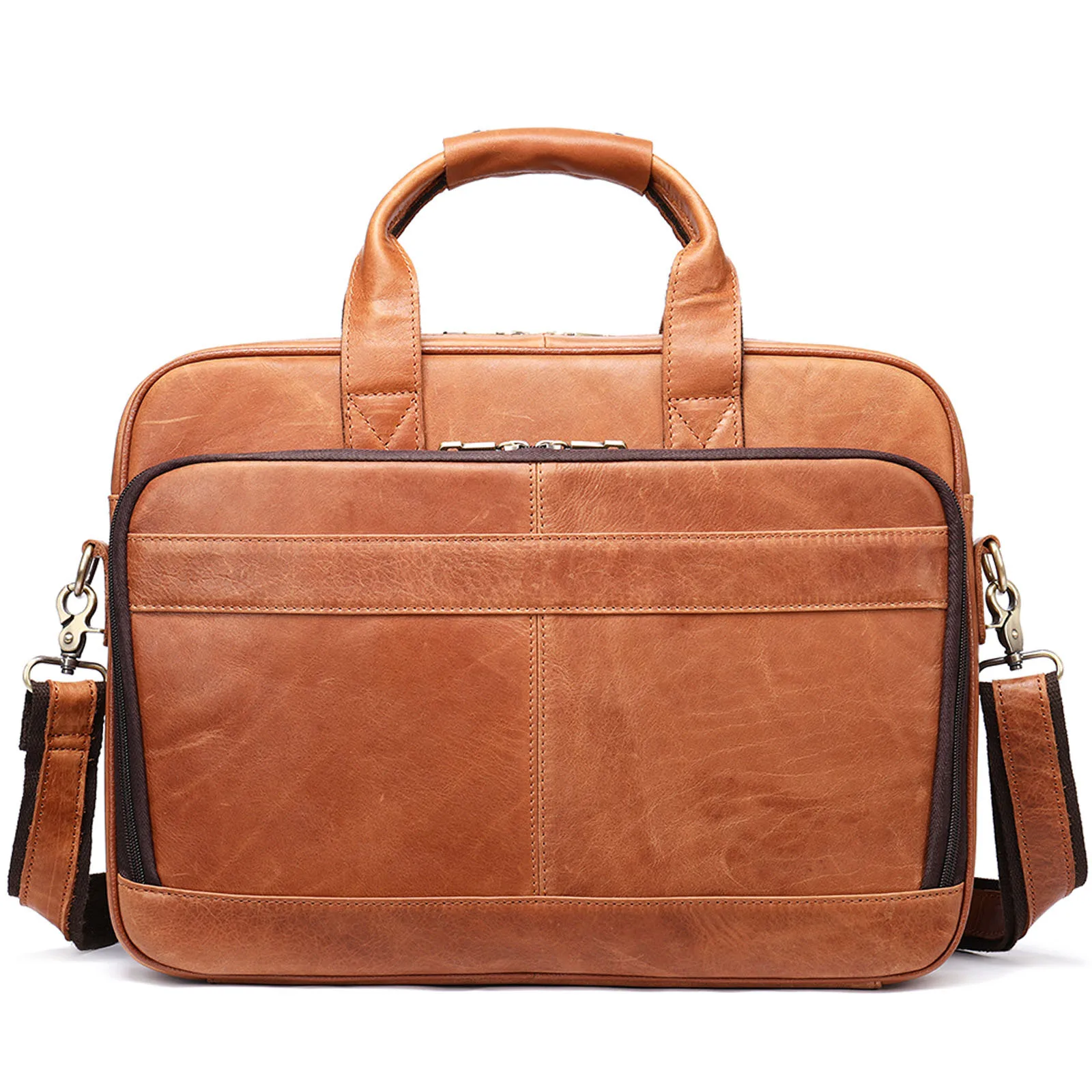 

Портфель мужской из натуральной воловьей кожи, дизайнерский саквояж на плечо с несколькими карманами, деловой чемоданчик для ноутбука