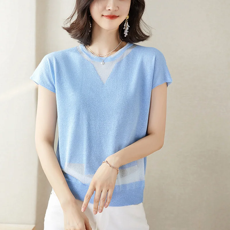 Fashion Women T-Shirt Summer Hollow Out Bright O Sleeve Short Sleeve Female Pullover Knitwear Elegant Chic Office Lady Tops Tees
Fashion Women T-Shirt Summer Hollow Out Bright O Sleeve Short Sleeve Female Pullover Knitwear Elegant Chic Office Lady Tops Tees