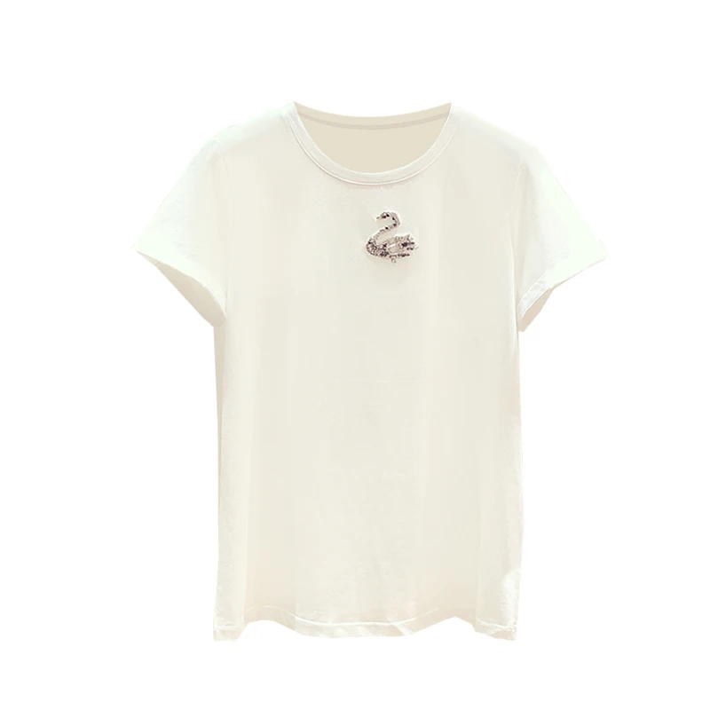 Pink White T-shirt Women 2020 Summer New Korean Handmade Swan Diamond Beaded Round Neck T-shirt Girls Ladies Tee Shirts T Shirt
Pink White T-shirt Women 2020 Summer New Korean Handmade Swan Diamond Beaded Round Neck T-shirt Girls Ladies Tee Shirts T Shirt