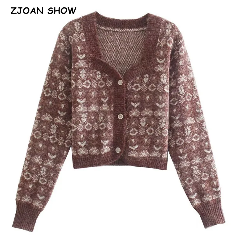 2021 Autumn Coffee Flower Jacquard Knitting Crop Cardigan Women Single-breasted Sweater High Waist Short Jumper Knitwear
2021 Autumn Coffee Flower Jacquard Knitting Crop Cardigan Women Single-breasted Sweater High Waist Short Jumper Knitwear