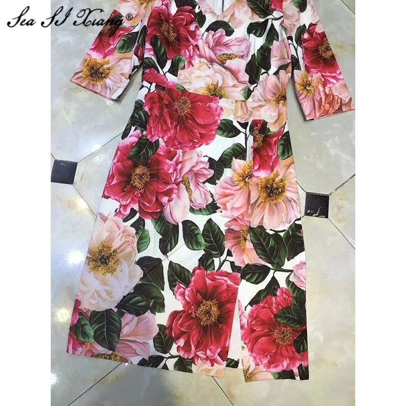 Seasixiang Fashion Designer Summer Dress Women's V-Neck Camellia Floral Print Vintage Package Buttocks Dresses
Seasixiang Fashion Designer Summer Dress Women's V-Neck Camellia Floral Print Vintage Package Buttocks Dresses