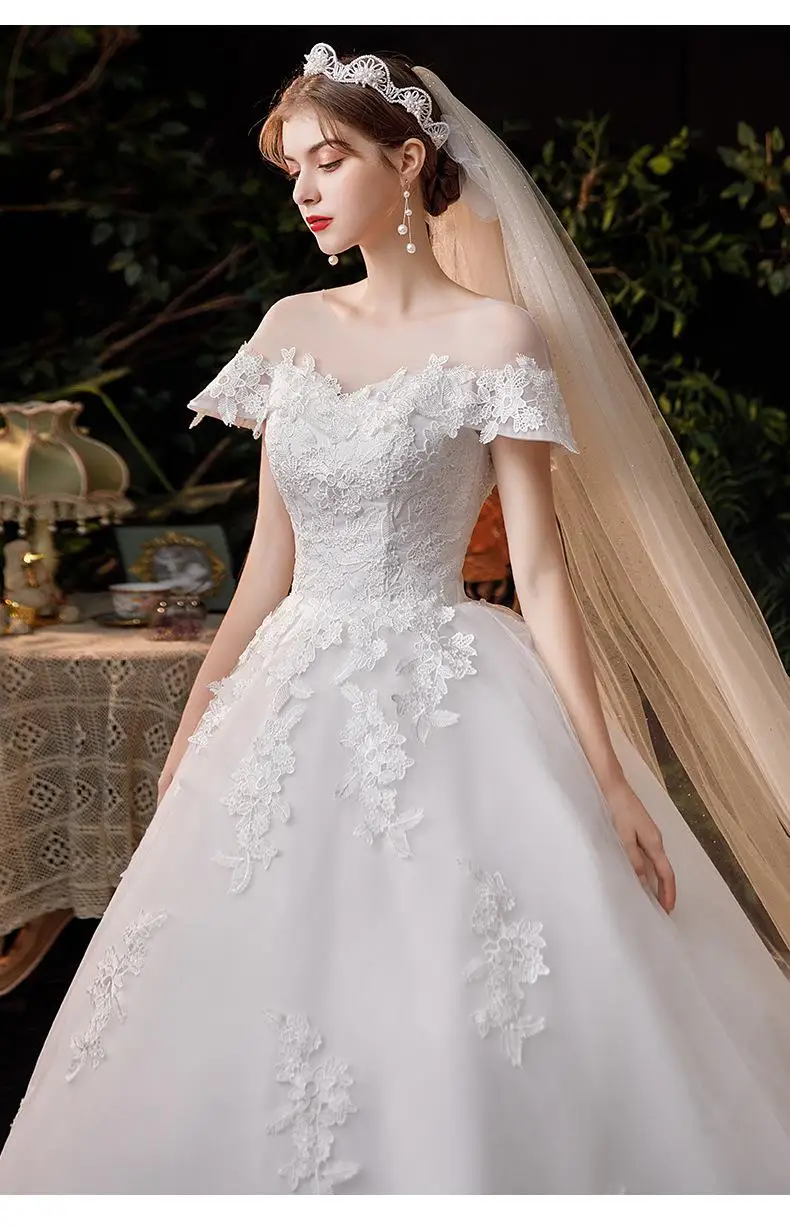 Vestido De Noiva 2021 New Classic O-neck Sweep Train Lace Up Ball Gown Luxury Lace Wedding Dress Plus Size Robe De Mariee
Vestido De Noiva 2021 New Classic O-neck Sweep Train Lace Up Ball Gown Luxury Lace Wedding Dress Plus Size Robe De Mariee