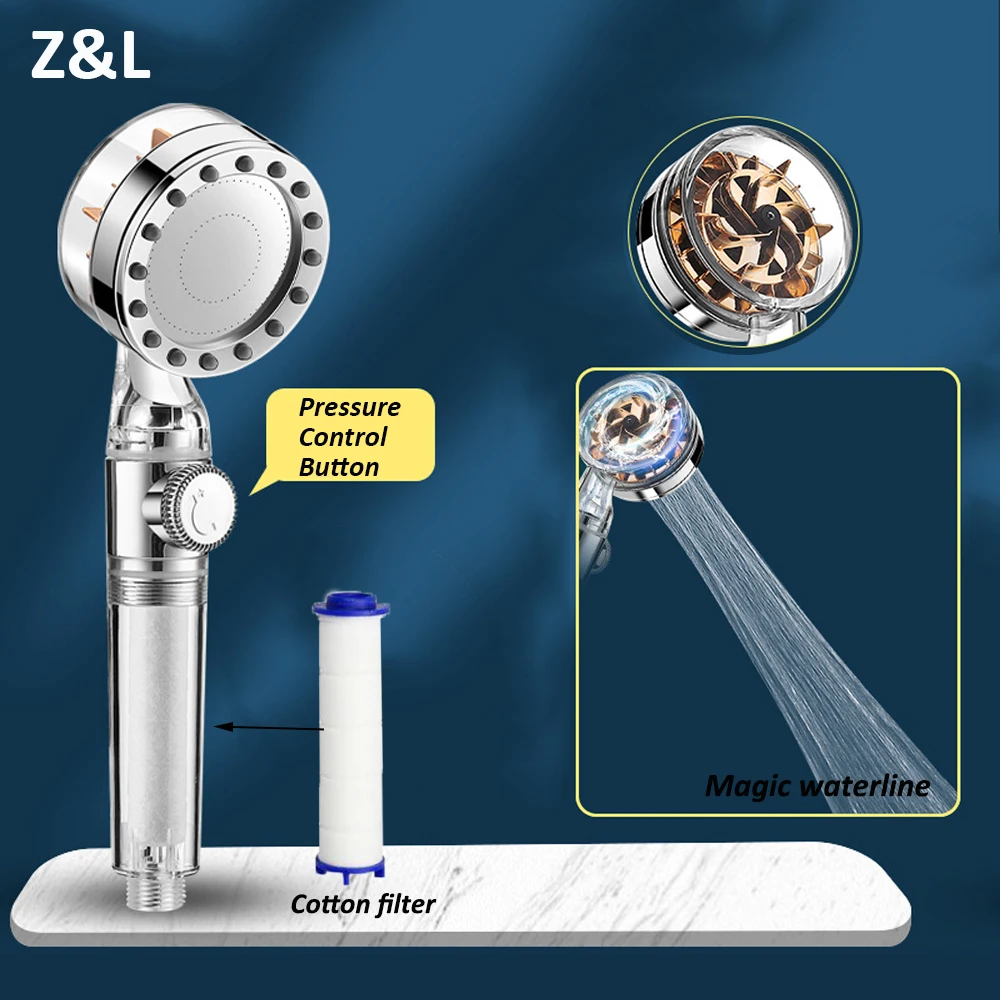 

2021 New Fan Shower Head Pressurized Nozzle Turbo Showerhead Stop Water High Pressure Magic Waterline Filter Bathroom Shower