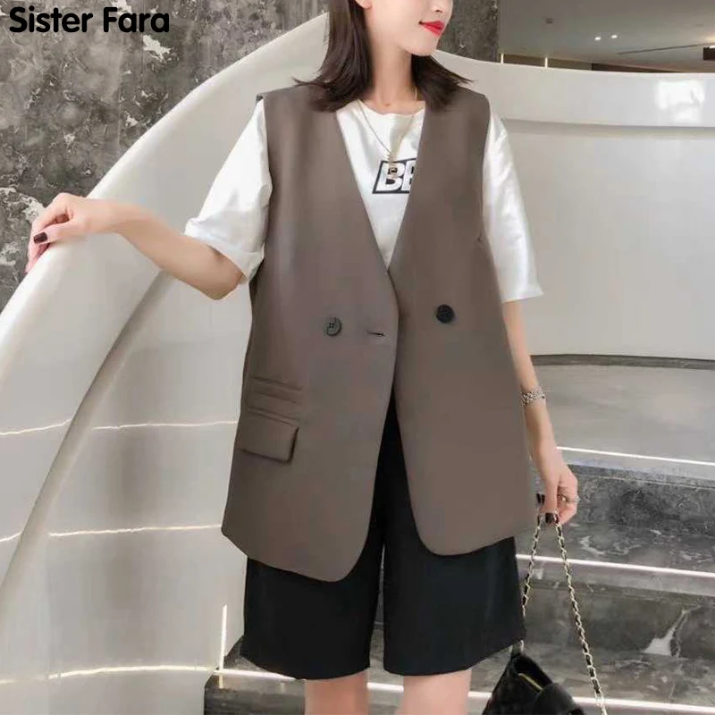 Sister Fara Spring 2021 Sleeveless V-Neck Vests For Women Single Breasted Loose Casual Coat Autumn Office Lady Fashion Vests
Sister Fara Spring 2021 Sleeveless V-Neck Vests For Women Single Breasted Loose Casual Coat Autumn Office Lady Fashion Vests