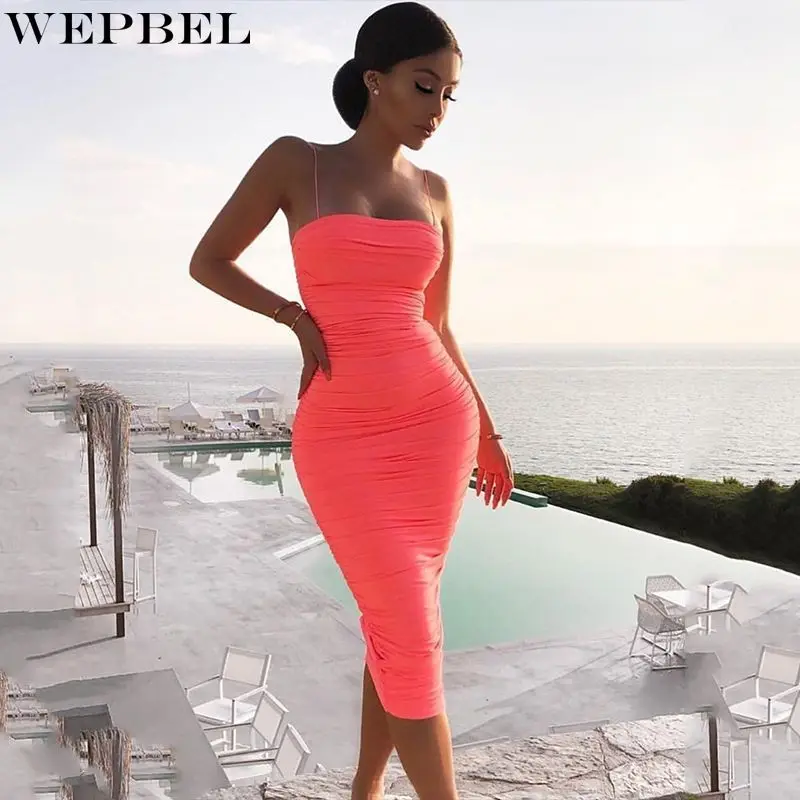 WEPBEL Dress Summer Sexy Solid Color Pleated High Waist Slim Dress Women's Casual Strapless Spaghetti Strap Backless Dress
WEPBEL Dress Summer Sexy Solid Color Pleated High Waist Slim Dress Women's Casual Strapless Spaghetti Strap Backless Dress