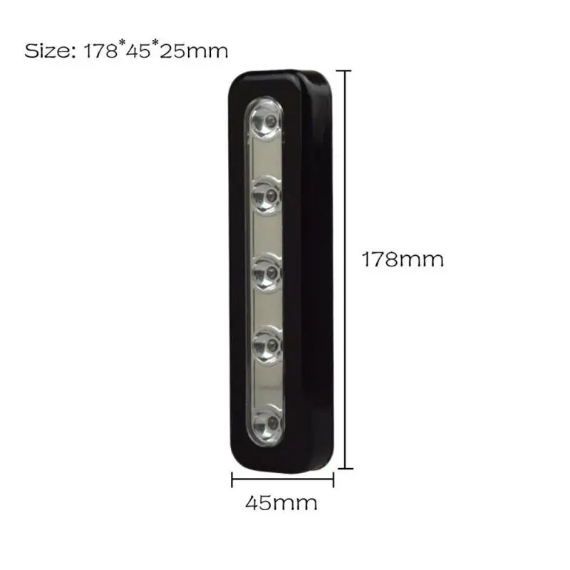 4Pcs Black Super Bright 5LED Push Light Stick On Battery Wall Lamps for Kitchen Shed Cupboards Bedroom Sensor Night Lamp