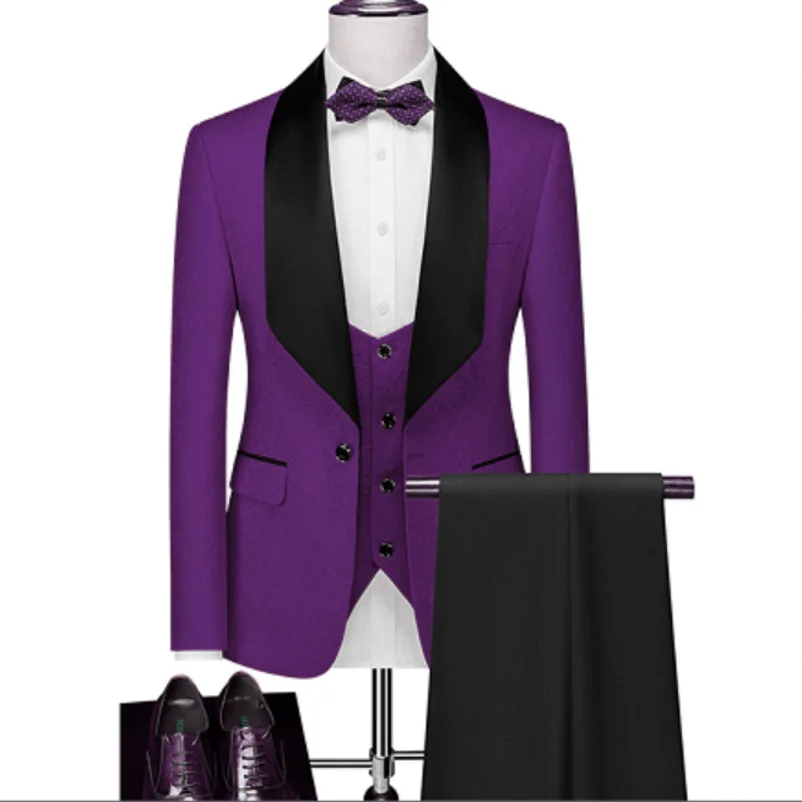 2022 New Style Men Suits Purple Pattern and Black Groom Tuxedos Shawl Lapel Groomsmen Wedding Best Man ( Jacket+Pants+Vest+Tie )
2022 New Style Men Suits Purple Pattern and Black Groom Tuxedos Shawl Lapel Groomsmen Wedding Best Man ( Jacket+Pants+Vest+Tie )