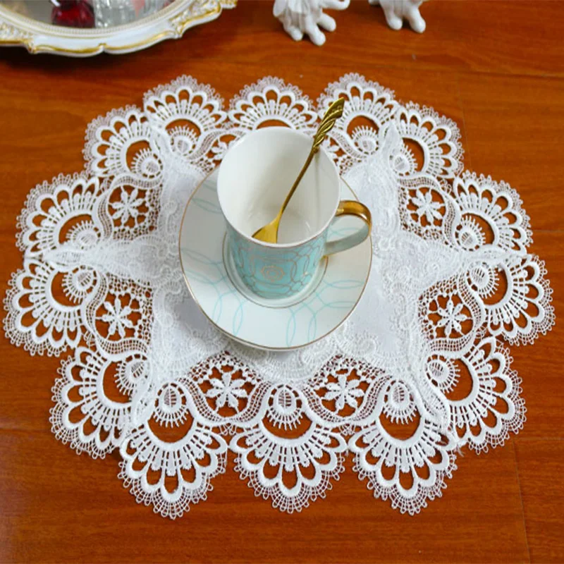 

Luxury Lace Embroidery Placemat Table Place Mat Cloth Doily Cup Drink Glass Tea Coaster Mug Wedding Party Dining Pan Pad Kitchen