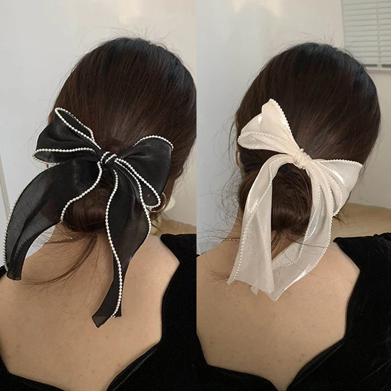 2021 Women Temperament Hairpin Exquisite Pearl Rim Mesh Bowknot Grips Barrettes Headdress Elegant Pearl Streamer Hair Bows Clips
2021 Women Temperament Hairpin Exquisite Pearl Rim Mesh Bowknot Grips Barrettes Headdress Elegant Pearl Streamer Hair Bows Clips