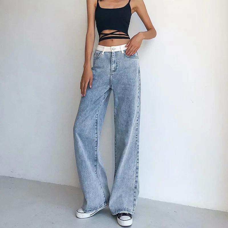 DOUJILI Fashion Blue High White Waist Long Jeans Popular White Pocket Width Casual Loose Trousers Pants For Women
DOUJILI Fashion Blue High White Waist Long Jeans Popular White Pocket Width Casual Loose Trousers Pants For Women