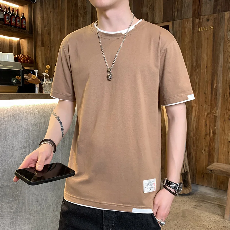 2021 popular summer men's cotton T-shirt, fake two piece splicing design, youth fashion 109-t302-1
2021 popular summer men's cotton T-shirt, fake two piece splicing design, youth fashion 109-t302-1