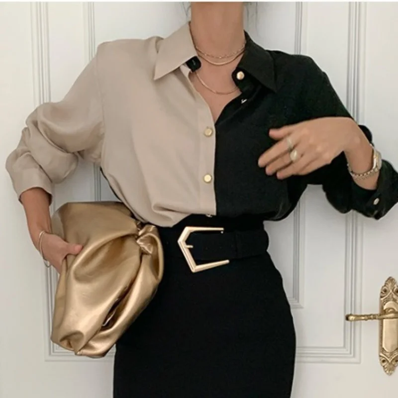 Vintage Brand New Women Color Contrast Loose Blouse Long Sleeve Turn-down Collar Chic Tops Office Lady Casual Shirts Blusas 2021
Vintage Brand New Women Color Contrast Loose Blouse Long Sleeve Turn-down Collar Chic Tops Office Lady Casual Shirts Blusas 2021
