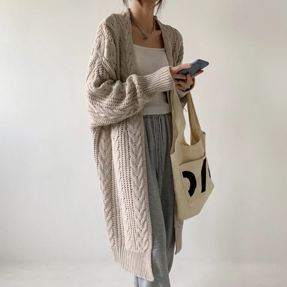 Винтажный Повседневный длинный вязаный кардиган в стиле витой цепи для женщин, корейский утепленный свободный женский свитер большого раз... 
Винтажный Повседневный длинный вязаный кардиган в стиле витой цепи для женщин, корейский утепленный свободный женский свитер большого раз...