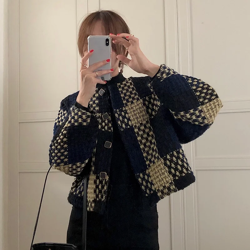 Woman Jacket Autumn Korean O Neck Long Sleeve Plaid Tweed Jackets Vintage Contrast Color Elegant Casual Coat Women
Woman Jacket Autumn Korean O Neck Long Sleeve Plaid Tweed Jackets Vintage Contrast Color Elegant Casual Coat Women