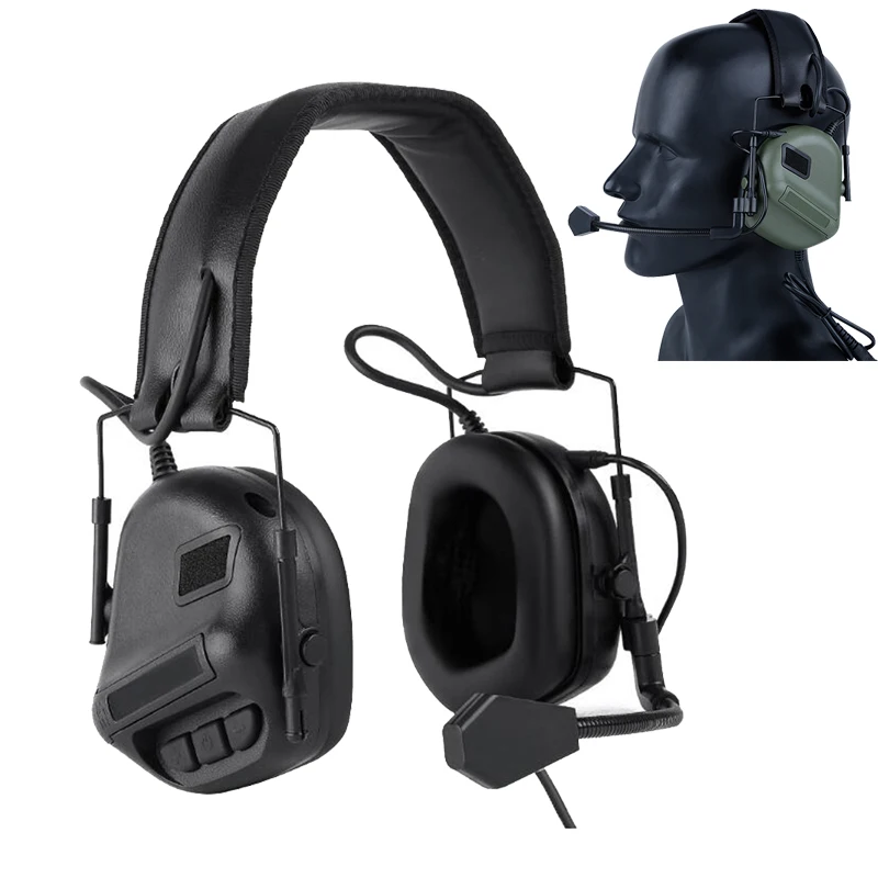 

Tactical Headsets Military Standard Shooting Earmuff use with PTT Walkie Talkie Radio Airsoft Outdoor Sports Tactical Headphone