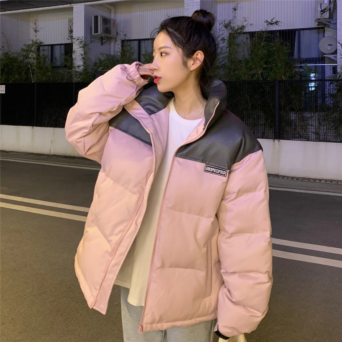 

Женское хлопковое пальто, розовое Свободное пальто из искусственной кожи, в Корейском стиле, для студентов, для зимы, 2021