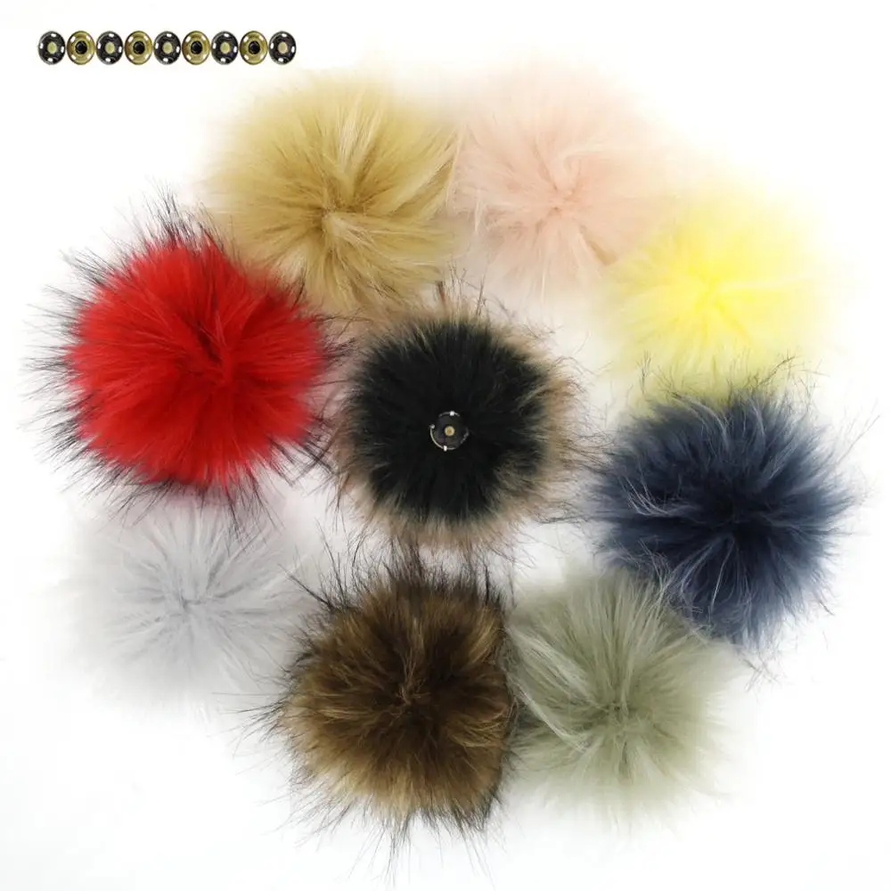 

Furling Pack of 12 Faux Raccoon Fur 12CM- 4.3inch Pompoms for Hats Knitted Beanie Hat DIY with Snap Buttons Hand Crafts