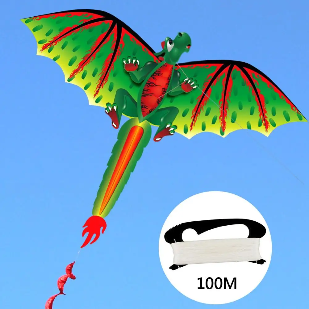 Three-Dimensional Green Cute Dragon Kids 3D Dinosaur Kite Flying Game Outdoor Sport Playing Toy with 100m Line | Игрушки и хобби