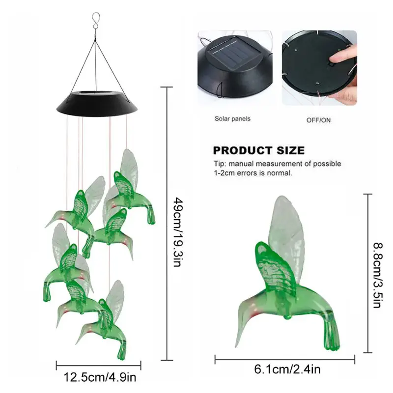 Solar LED Wind Chime Crystal Ball Hummingbird Wind Chime Light Color Changing Waterproof Hanging Solar Light For Home Garden A
Solar LED Wind Chime Crystal Ball Hummingbird Wind Chime Light Color Changing Waterproof Hanging Solar Light For Home Garden A