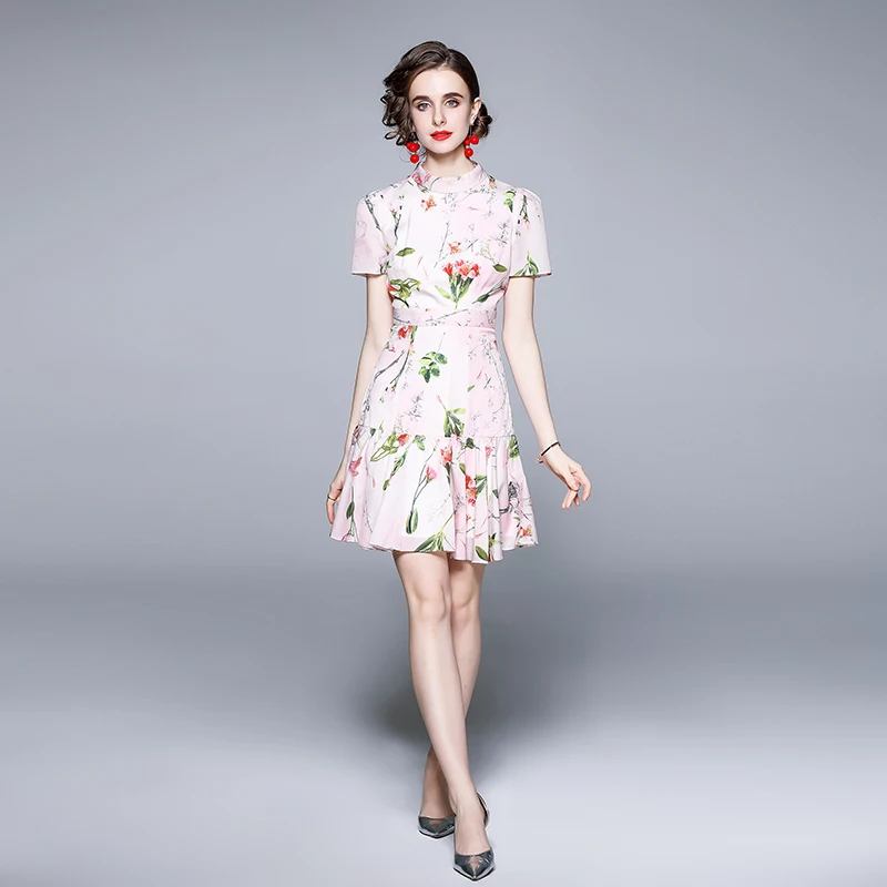 2022 Spring Summer Women's Dress French Stand-up Collar Printed Short-sleeved Ruffle Dress New Slim Female Dresses X428
2022 Spring Summer Women's Dress French Stand-up Collar Printed Short-sleeved Ruffle Dress New Slim Female Dresses X428