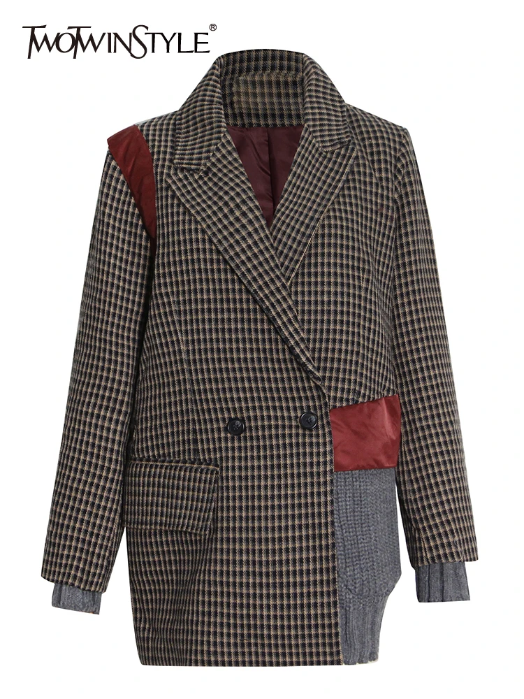 TWOTWINSTYLE Patchwork Colorblock Blazer Coats For Female Lapel Collar Long Sleeve High Waist Loose Women's Vintage Coat New
TWOTWINSTYLE Patchwork Colorblock Blazer Coats For Female Lapel Collar Long Sleeve High Waist Loose Women's Vintage Coat New