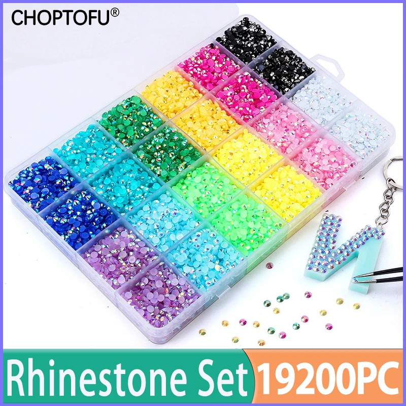 

19200PC/Box 24 Grids 12 Colors AB Nail Art Decorations FlatBack Diamond Rhinestones Set 3/4/5mm Crystal Resin Nail Rhinestones