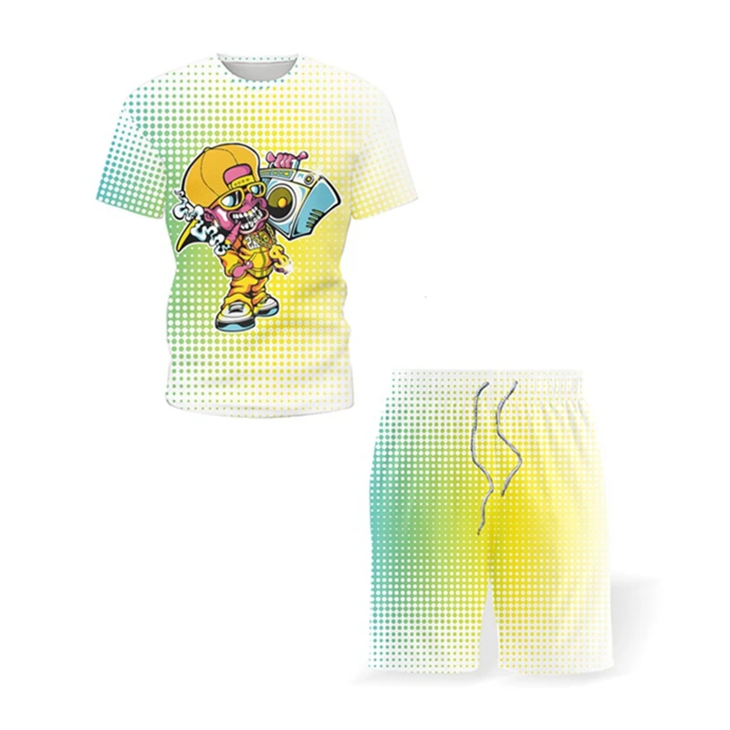 Men's T-shirt + Shorts Set Summer Breathable Casual T shirt Running Set Fashion cartoon Printed Male Sport Suit 2021 New 
Men's T-shirt + Shorts Set Summer Breathable Casual T shirt Running Set Fashion cartoon Printed Male Sport Suit 2021 New