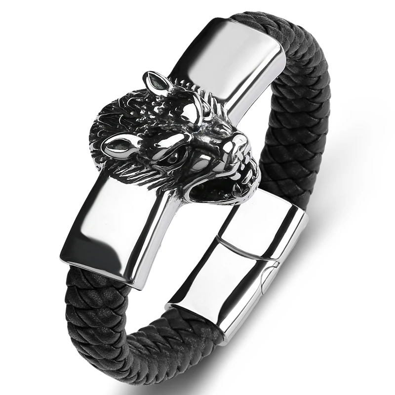 Fashion Braided Leather Men Bracelet Bangle Punk Jewelry Wolf Head Animal Stainless Steel Trendy Wristband Male Boy Gift P143
Fashion Braided Leather Men Bracelet Bangle Punk Jewelry Wolf Head Animal Stainless Steel Trendy Wristband Male Boy Gift P143