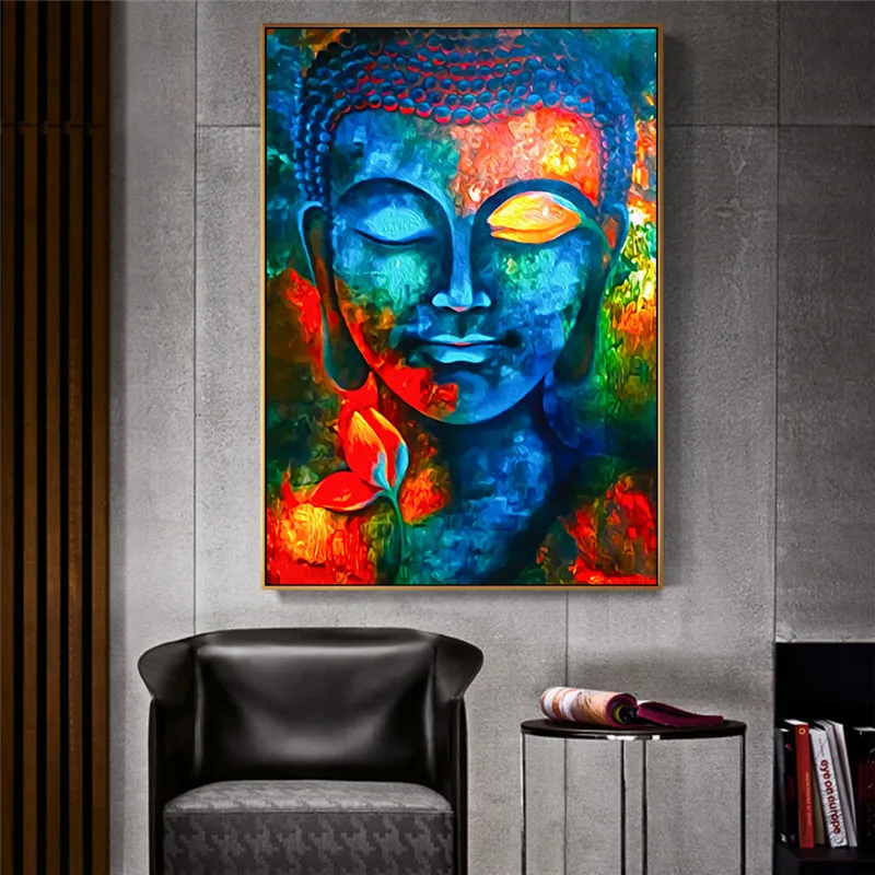 Abstract Buddha Canvas Art Paintings On The Wall Colorful Buddhism Posters And Prints Modern Cuadros Pictures For Living Room | Дом и сад