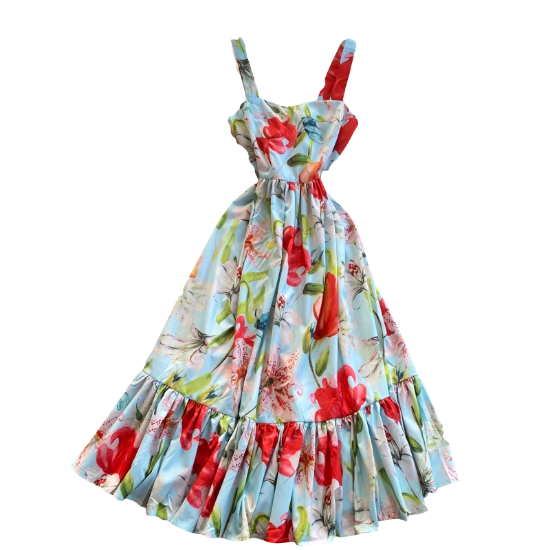 Summer Seaside Holiday Dress Temperament Square Collar Slim Mid-length Ruffled Large Swing Print Suspender Dress
Summer Seaside Holiday Dress Temperament Square Collar Slim Mid-length Ruffled Large Swing Print Suspender Dress